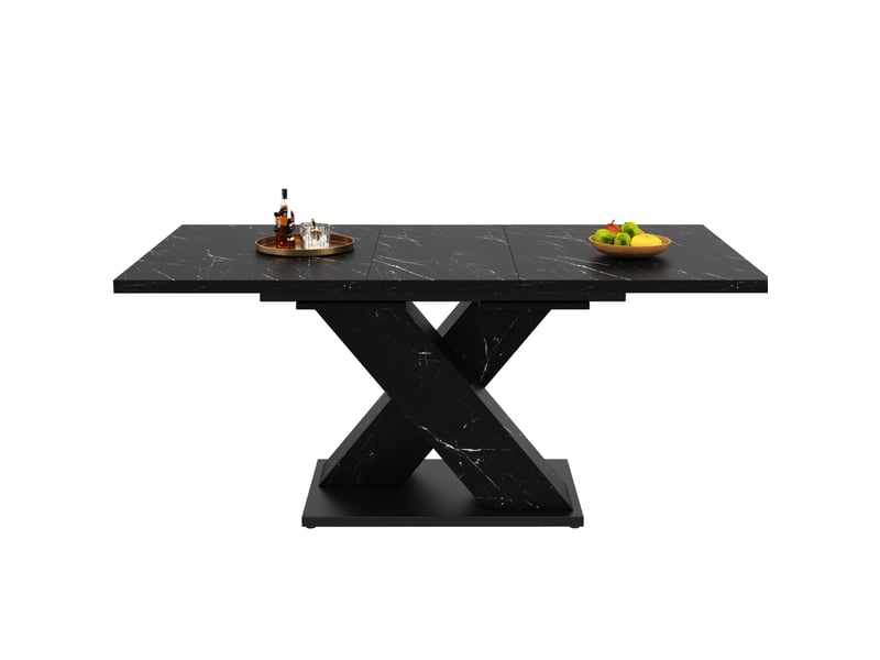 Table extensible noire effet marbre design x moderne, extensible pour 4-6 personnes, pour cuisine et salle à manger  - Conforama A