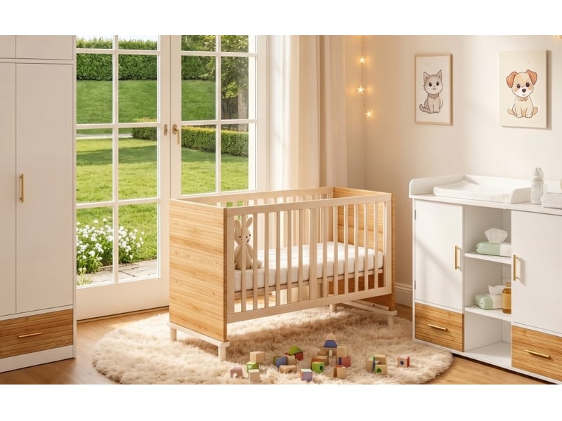  Lit bébé à barreaux 70x140 cm réglable en 5 hauteurs bois et mdf naturel sans matelas  - Conforama D