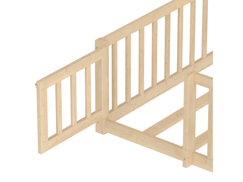 Lit cabane 140x190 cm, cabane, barrière avec serrure, en bois, naturel, sans matelas - Conforama E