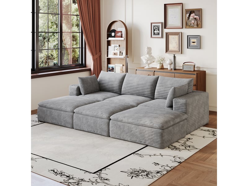  Canapé nuage 260 cm velours côtelé gris foncé 4 places, déhoussable sans montage pour salon  - Conforama W