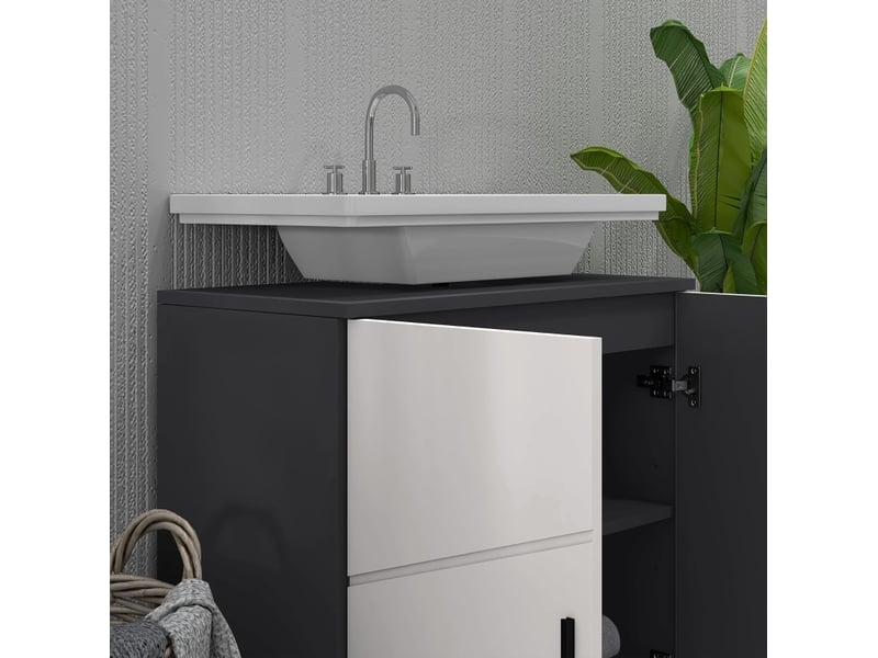  Meuble rangement sous lavabo salle de bain etagere reglable 60 cm bois gris homvra  - Conforama D