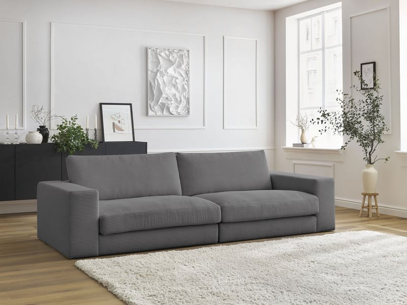  Bobochic canapé droit fixe 3 places leonard velours côtelé gris foncé LEONARD - Conforama C
