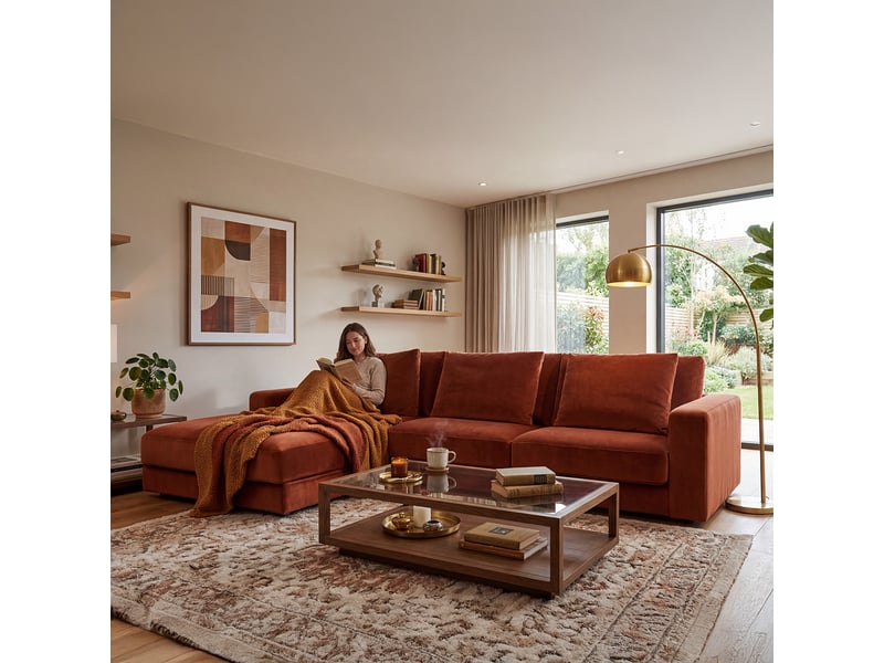  Canapé velours angle g teracotta venezia 5 pl - terracotta 3CA56.PI.5A.G.21 - Conforama C