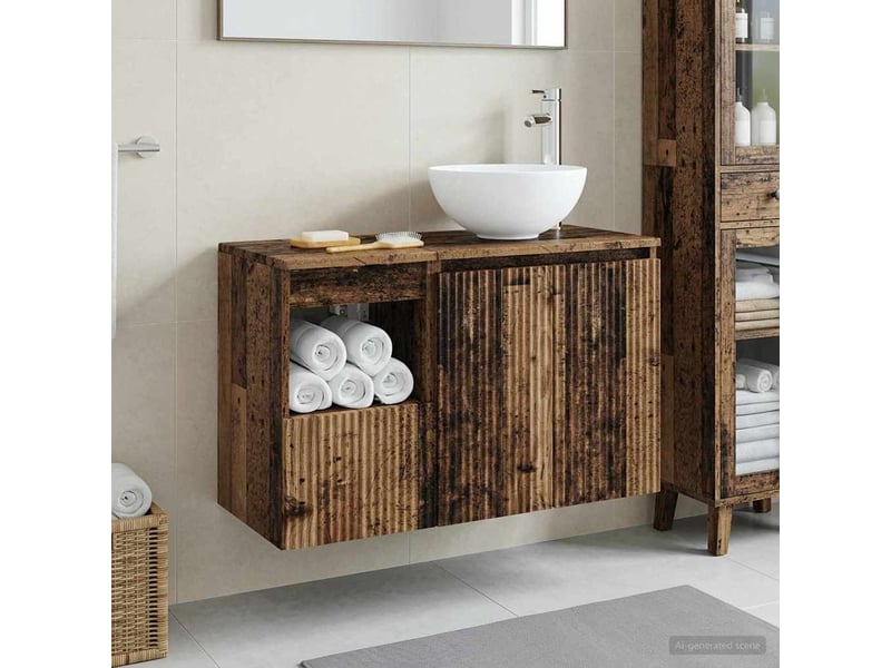 Ensemble de mobilier de salle de bain 2 pc bois ancien cf64033 - Conforama B