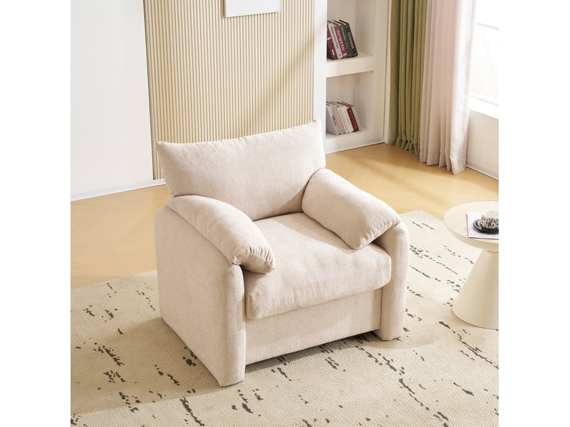  Fauteuil 1 place en tissu chenille beige 96 x 82 x 84 cm  - Conforama D