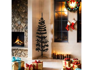 Demi sapin de noël, arbre de noël artificiel mince avec support noir 150 cm