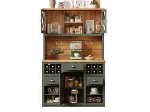 Armoire de cuisine haute 120cm buffet de cuisine vert avec portes en verre et éclairage led