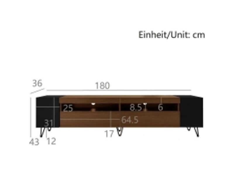  Meuble tv - console tv - lowboard 180 cm - noir et bois - 2 portes - étagères latérales ouvertes  - Conforama D