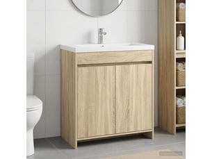Meuble sous lavabo de salle de bain, commode chêne sonoma shl9172