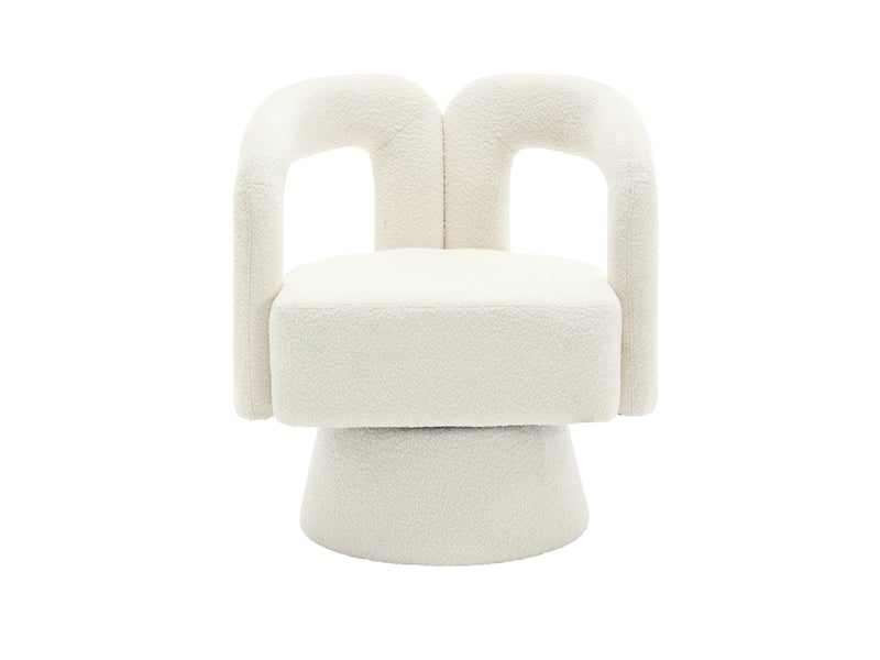  Fauteuil pivotant 67x55x74 cm beige en tissu bouclette, assise rembourrée mousse et base métal 360 degrés  - Conforama D