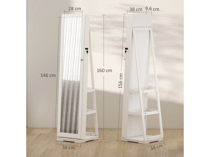 Armoire à bijoux pivotante verrouillable boîte à bijoux avec miroir - en bois blanc - armoire bijoux multi-rangement - Conforama C