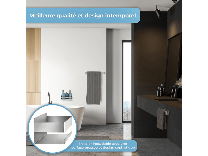  Étagère de douche étagère de salle de bain sans perçage - fixation sécurisée - acier inoxydable s304  - Conforama C