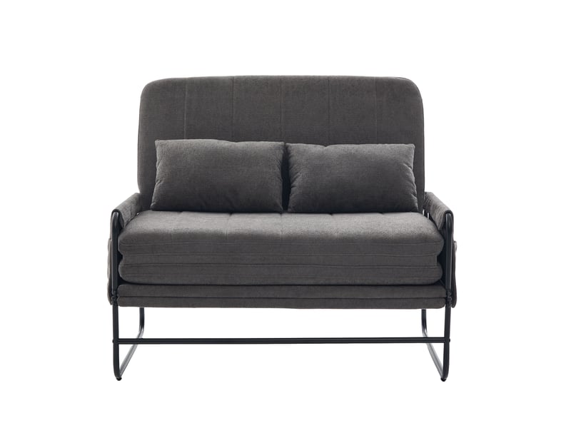 Canapé convertible 2 places avec poches latérales et coussin lombaire, structure en métal, chenille gris  - Conforama A