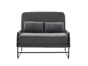 Canapé convertible 2 places avec poches latérales et coussin lombaire, structure en métal, chenille gris