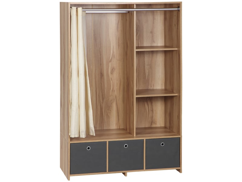  Armoire penderie armoire de rangement avec tringle rideaux 3 tiroirs en tissu amovibles 105 x 48 x 160 cm naturel  - Conforama A