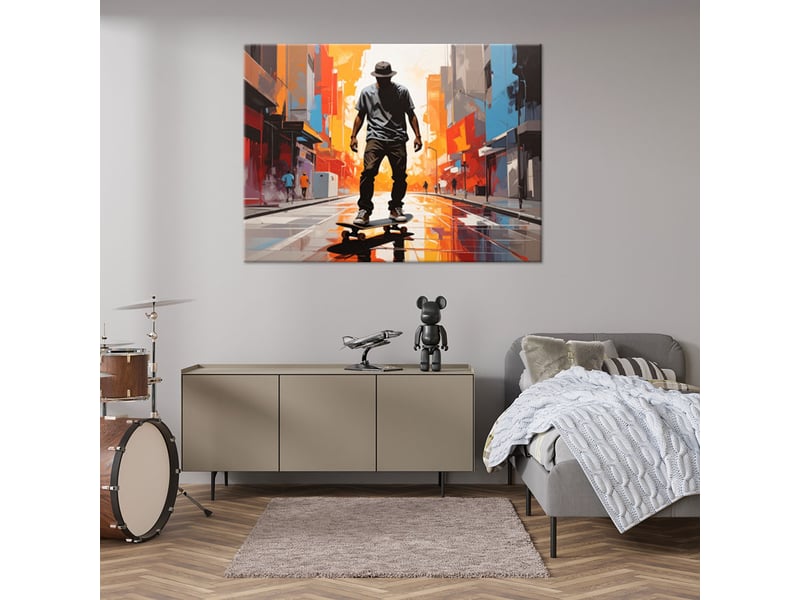  Impression sur toile, homme dans une rue de la ville à la lumière du coucher du soleil 30x20 1312613795 - Conforama B