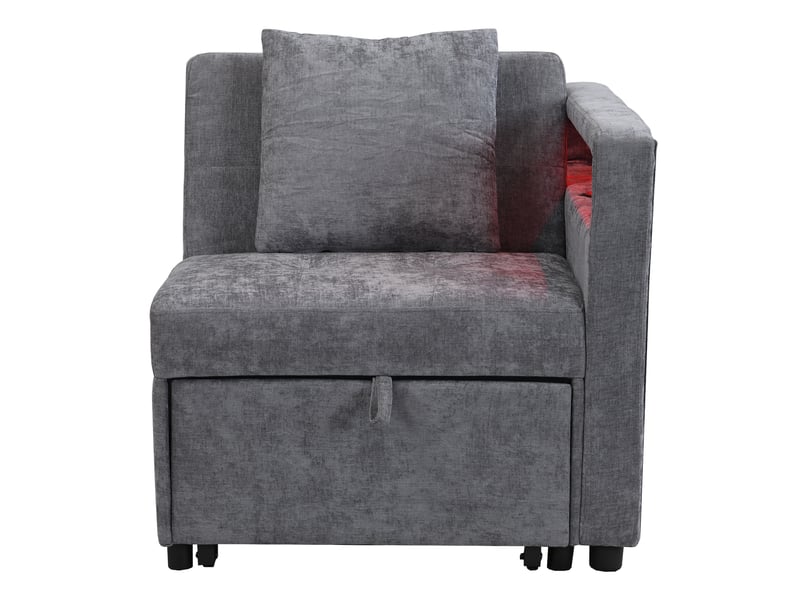  Canapé convertible 3 en 1 en lin gris clair, dossier réglable, accoudoir avec led et ports usb et usb-c, 177 x 68 x 65 cm  - Conforama A