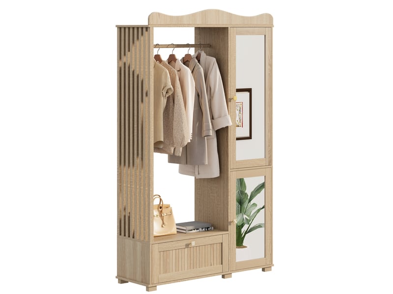 Armoire dressing 115,5 l x38,5 b x 194,5 h(cm) en mdf avec miroir et tiroir coloris chêne chicfurn - Conforama A