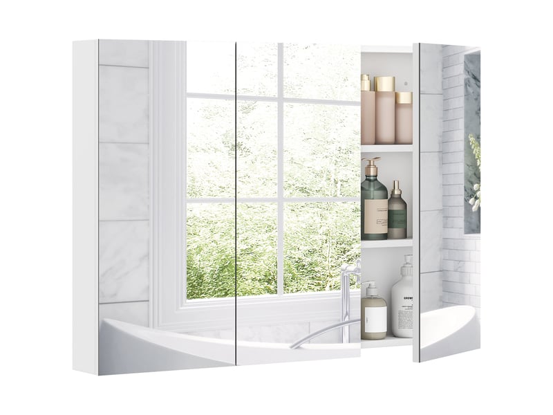  Armoire de toilette 3 portes miroir 6 étagères mdf blanc 91,5 x 11,5 x 65 cm  - Conforama A