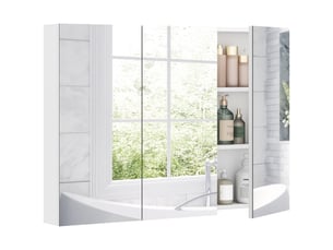 Armoire de toilette 3 portes miroir 6 étagères mdf blanc 91,5 x 11,5 x 65 cm