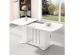 Table à manger extensible 120160 x 80 cm, 4–6 personnes, rangement intégré, pieds métal argentés, blanc