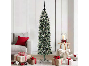 Sapin de noël, arbre de noël artificiel slim vert et blanc 180 cm cf61702