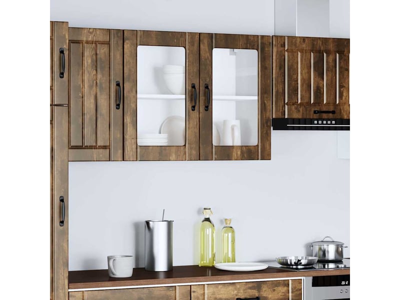  Armoire murale de cuisine avec porte vitrée lucca chêne fumé bois d'ingénierie shl7340  - Conforama D