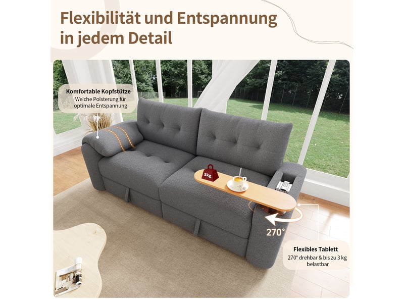  Canapé convertible, canapé-lit, 3 places, gris, adapté à l'espace de vie, mobilier pour espace de vie, pour salon et séjour  - Conforama W