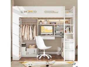 Lit mezzanine 90x200 cm <strong>WISHDOR</strong> <strong></strong> coloris blanc