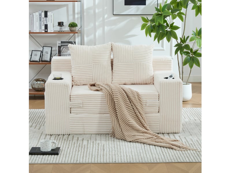  Canapé-lit 2 places 151x133x64 cm beige sans matelas  - Conforama C