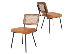 Lot de 2 chaises avec dossier en rotin pe et pieds en fer réglables, design élégant, pu et métal, marron