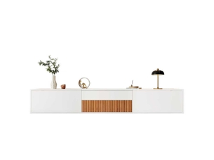 Meuble tv blanc 180 cm avec support vidéoprojecteur, design moderne mural ou sur pied, 180x34x30 cm