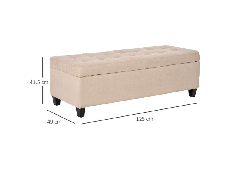  Banc de rangement 125 x 49 x 41,5 cm beige en polyester, assise rembourrée avec couvercle et pieds en bois  - Conforama C