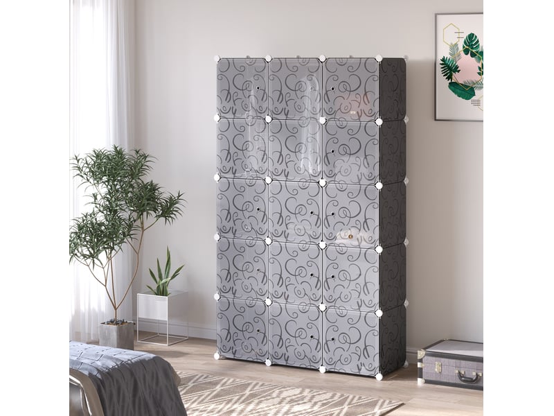  Armoire modulable à cubes 111 x 47 x 183 cm, 2 tringles, plastique noir  - Conforama B