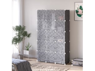 Armoire modulable à cubes 111 x 47 x 183 cm, 2 tringles, plastique noir