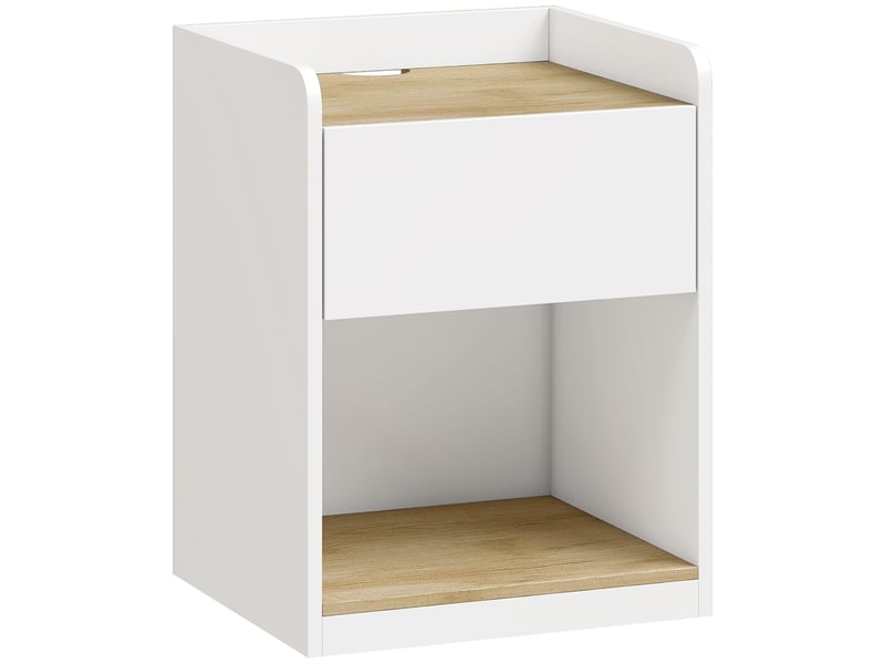  Table de chevet moderne, table de nuit avec tiroir à glissières, niche, plateau, passe-câbles, 42x37x55cm, blanc chêne  - Conforama B