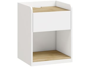 Table de chevet moderne, table de nuit avec tiroir à glissières, niche, plateau, passe-câbles, 42x37x55cm, blanc chêne