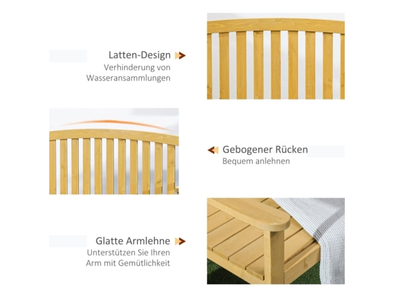  Banc de jardin 2 places en bois orange, résistant aux intempéries, dossier, 240 kg, 140x50x85 cm  - Conforama E