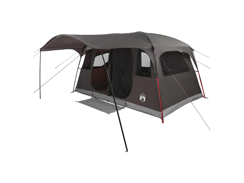  Tente tunnel, tente de camping 12 personne marron gris polyester et acier  - Conforama A