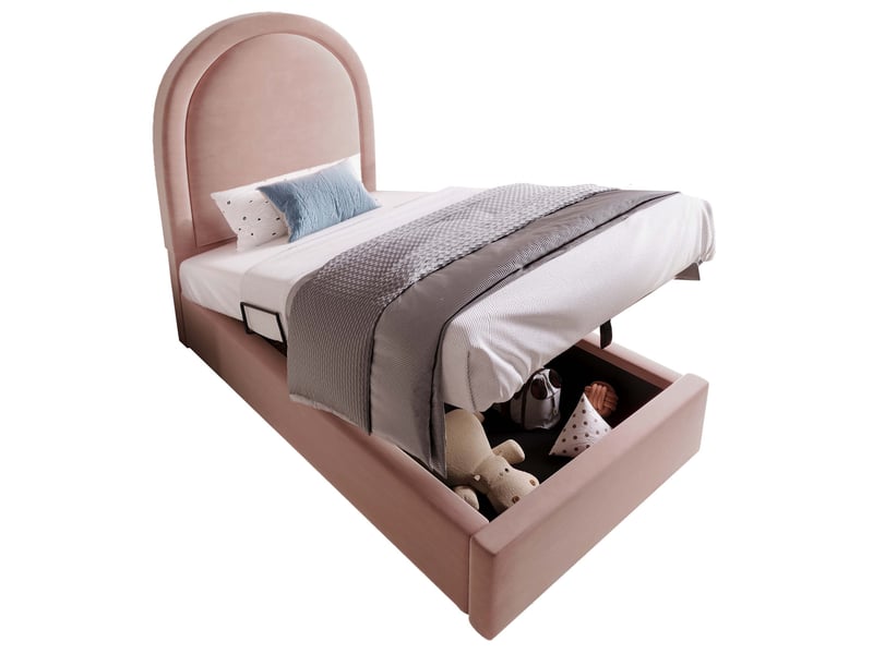  Lit coffre 90x200 cm avec rangement en velours rose  - Conforama A