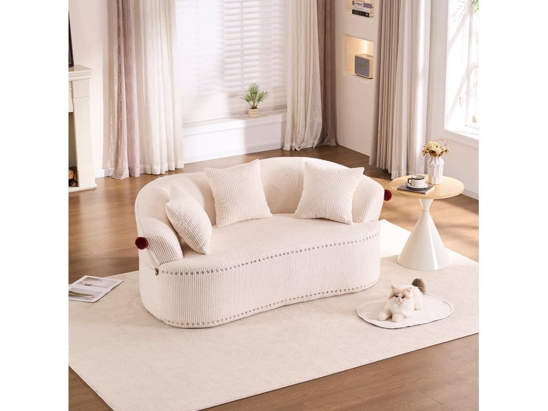  Canapé droit 2 places compressé 163x93x68 cm design chapeau de clown en mousse et velours côtelé couleur blanc  - Conforama E