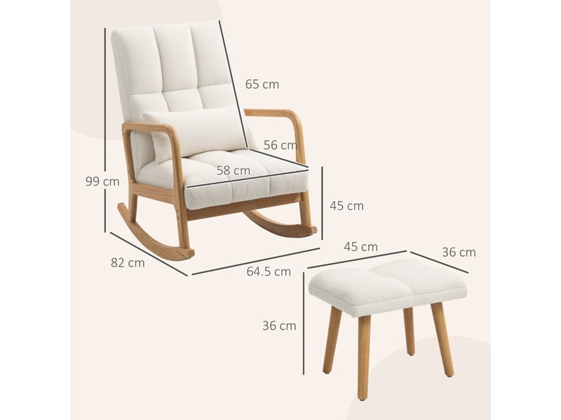  Fauteuil à bascule avec repose-pieds blanc, revêtement polaire et patins en bois, 64,5 x 82 x 99 cm  - Conforama C