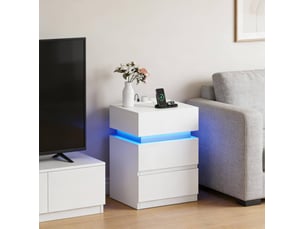 Table de chevet 40x35x55 cm led réglable station de charge bois blanc