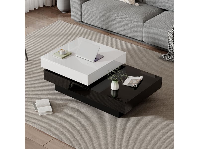  Table basse pivotante noir et blanc, table de salon moderne 103x60x35.5cm avec finition haute brillance  - Conforama D
