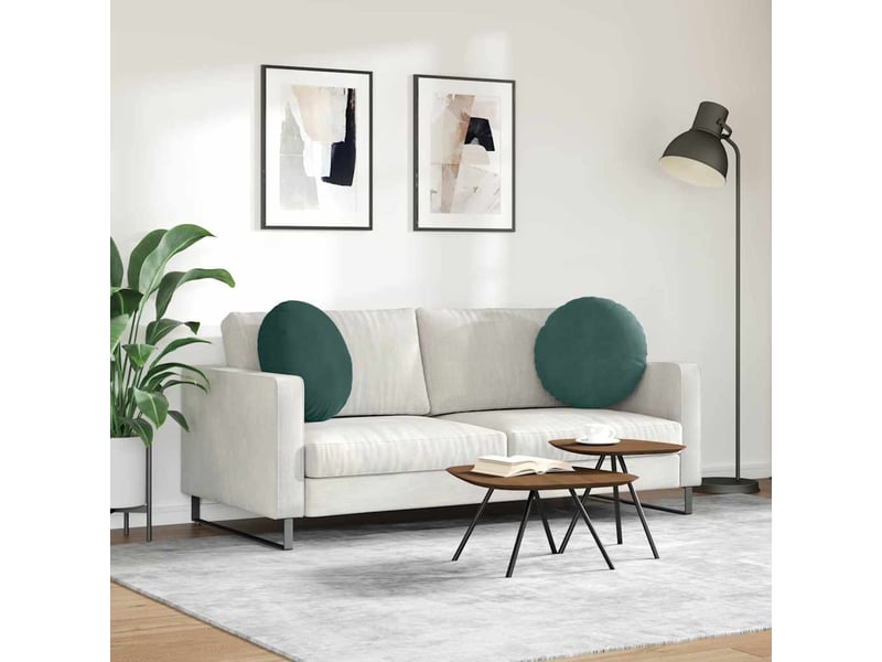  Lot de 2 coussins de siège, coussins décoratifs velours vert foncé ø50 x 19 cm cf59920  - Conforama D