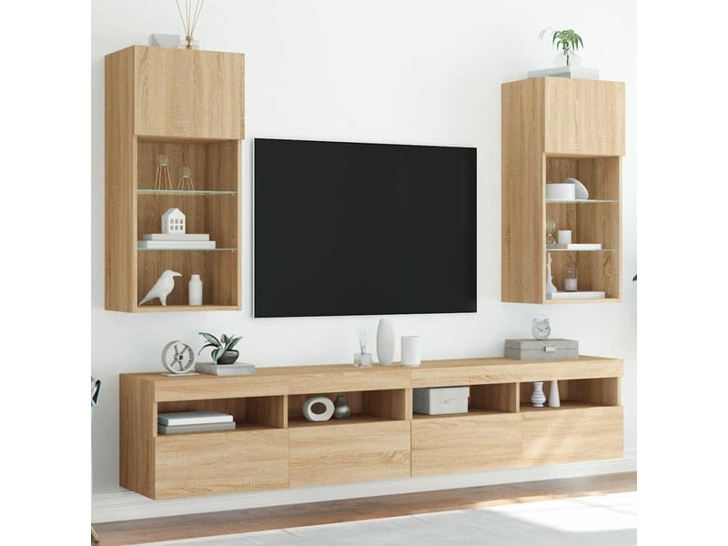  Lot de 2 meuble tv avec lumières led chêne sonoma 40,5x30x90 cm  - Conforama B
