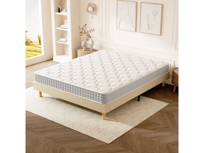  Ensemble matelas ressorts 140x190 cm epaisseur 20 cm + sommier déco  - Conforama E