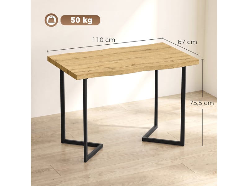  Table de salle à manger pour 2 personnes, plateau épais, pieds en métal, style moderne, 110 x 67 x 75,5 cm, chêne  - Conforama E