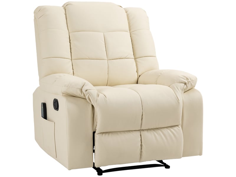 Fauteuil massant électrique crème, 8 points, dossier inclinable à 165 degrés et repose-pieds manuel pour salon et lecture - Conforama A