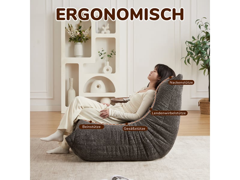  Fauteuil de sol gris en chenille, mousse épaisse, sans accoudoirs, chaise lounge décorative, salon, chambre, salle de jeux, bureau  - Conforama C